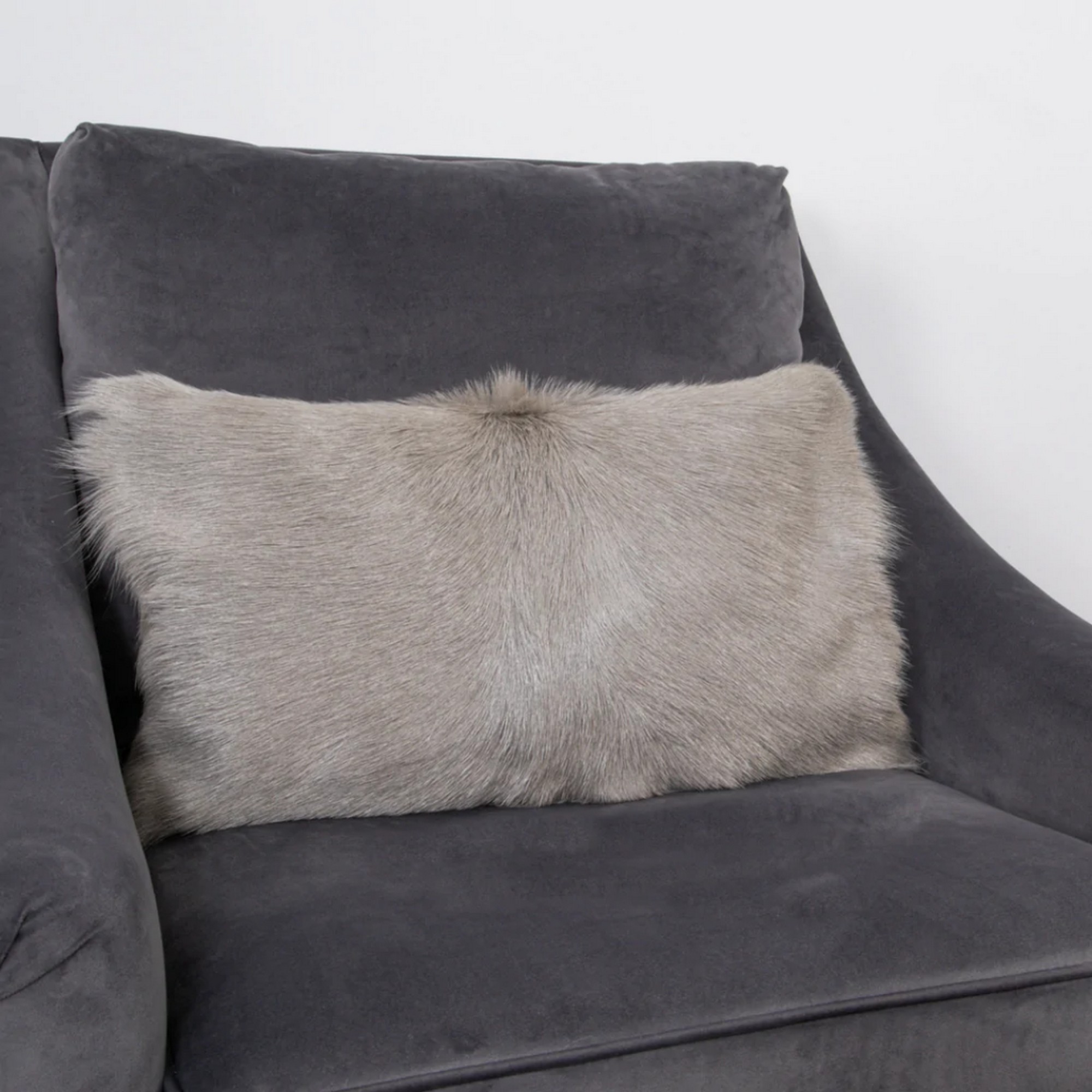 Florie Goatskin Bolster Cushion In Light Grey